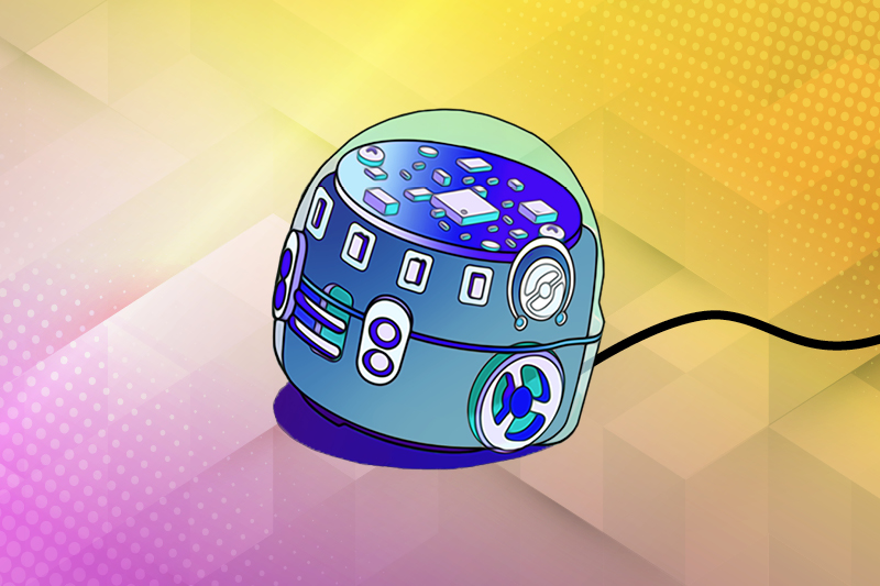 Cartoon graphic of a round robot.